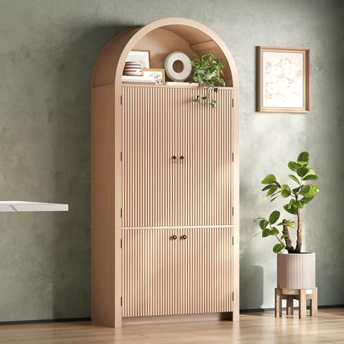 VIVCA Armario arqueado 180 × 80 × 40 cm, armario de cocina, vitrina, armario de vino con estantes para puerta, compartimento superior abierto, para cocina, comedor, salón, dormitorio, aspecto de