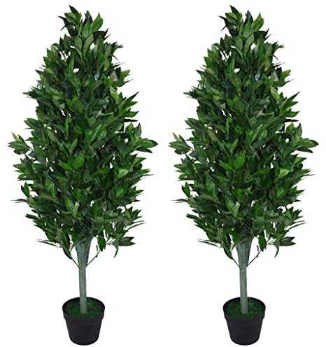 Leaf LEAF-7092-PAIR Pair of 120cm (4ft) Artificial Topiary Bay Trees Pyramid Extra Large, Green Cone