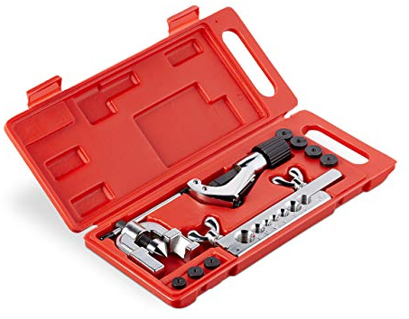 Relaxdays Set Cartellatrice 5-16 mm, con Tagliatubi & Valigetta, per Tubi in Rame & Alluminio, Argento/Nero/Rosso