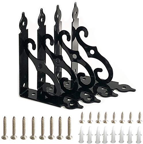 4 Piezas Soporte de Estante, Forma de L Soporte de Ángulo, Soportes Decorativos para Estantes, para Soporte de Montaje en Pared, Jardín, Decoración de Bricolaje(Negro)