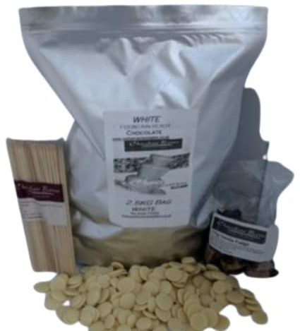 Chocolate Barns Fountain Ready White Chocolate 2.5Kg, Free 100 Skewers for Baking,Cooking Desserts Suitable for Making Fountains at home and commercial spaces