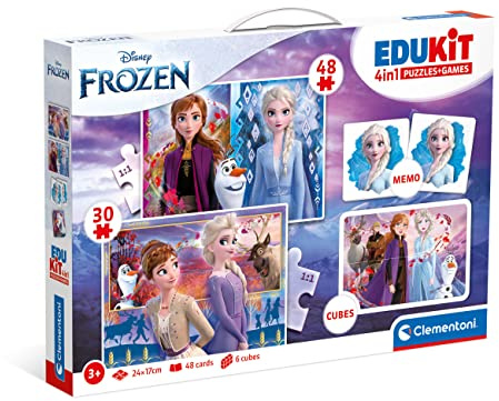 Clementoni Edukit 4 in 1-Disney Frozen-Set di Giochi 30 48 Pezzi, Memo e 6 Cubi, Educativo 4 Anni, Gioco Memory, Puzzle Bambini-Made in Italy, Colore Multilingua, 18292