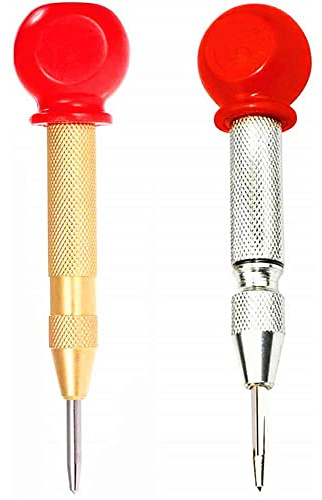 Zohino 2Pcs Automatic Center Punch 5 inch Heavy Duty Steel Spring Loaded Center Hole Punch For Wood Metal Awl Puncher with Cushion Cap Adjustable Tension