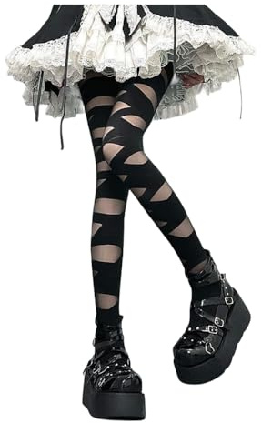 Black Sugar Collant Déchirée Trouvé Résille Femme Goth Gothique Punk Noir Blanc