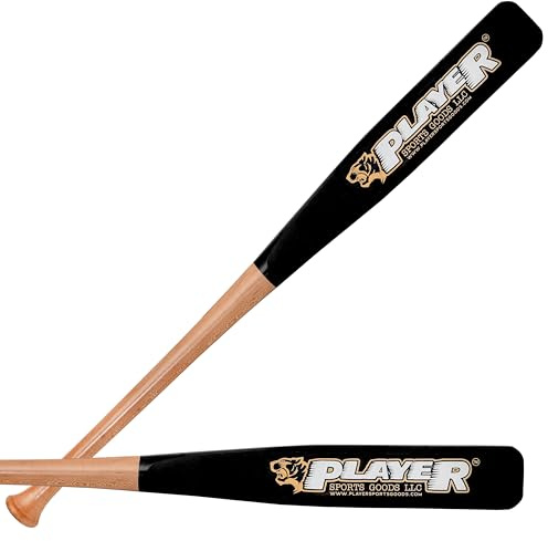 Player Sports Goods LLC - Mazza da baseball e softball piatta in acero, 86,4 cm, peso: 708,7 g/piatta: 7,6 cm, per giocatori adulti e professionisti, in legno naturale e fusto nero