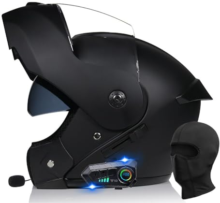 BDTOT Motorradhelm mit Bluetooth, ECE/DOT Zertifiziert, Integralhelm mit Doppelvisier, Roller Mofa Helm mit Mikrofon, Auto-Antwort für Erwachsene, Herren, Damen, Schwarz