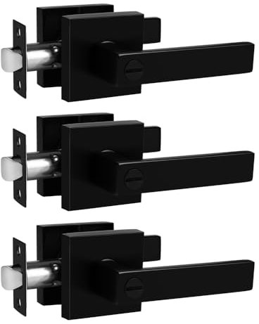 Probrico Privacy Door Levers Door Handles for Bedroom Bathroom Matte Black Stainless Steel Internal Door Knob 3 Pack
