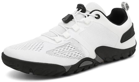 HUSKSWARE Barfußschuhe, Weit Zehenschuhe, Laufschuhe, Sportschuhe, geeignet für Fitness, Traillauf, Spaziergang, Weiß 42 EU