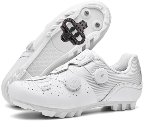 PENXZT Mountainbike Schuhe Herren Damen, Kompatibel mit Shimano SPD 2-Bolts Pedals Anti-Skid Atmungsaktiv Fahrrad Spin MTBschuhe Radsportschuhe,Weiß,40 EU
