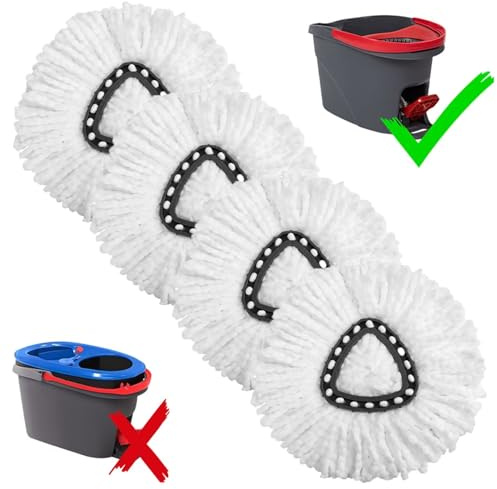 YUAKOU 4-Pack Mop Replacement Heads For Ocedar Mop Replace Head EasyWrin Spin Mop Heads Replacements, White Microfiber, Floor, Wall