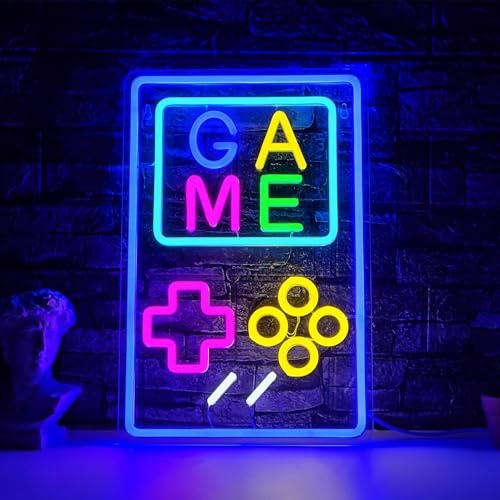 Ouitble Señales de Neón de Juego para Decoración de Paredes, LED de Juegos LED Regañables Decoración de Luz de Juego USB con Gancho para la Sala de Juegos Bar Dormitorio