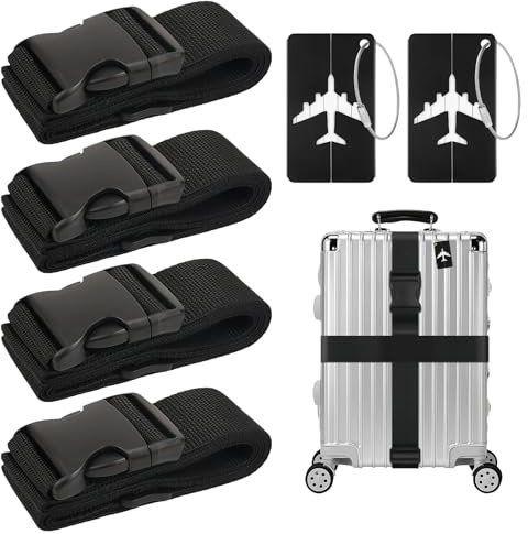 4 Pièces Sangle Valise Voyage 200×5cm avec 2 Pièces étiquettes de Bagage