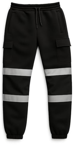 BLOOM BLENDS Men’s Hi-Vis Work Trousers with Built-in Knee Pads – High Visibility Fleece Cargo Pants with Reflective Tape, Reinforced Knees & Multi Pockets - S–5XL (UK, L, Black)