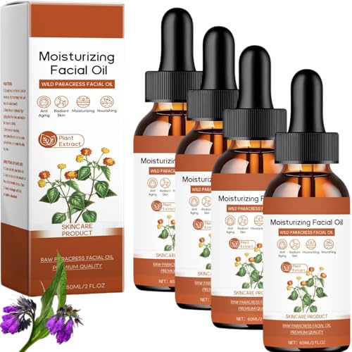 Paracress Facial Oil, Anti Aging Gesichtsöl mit Parakresse, Feuchtigkeitsspendendes ätherisches, Anti Falten Gesichtsöl für Frauen, Face Oil Damen zur Faltenreduzierung und Hydratisierung (4PC, 60ml)