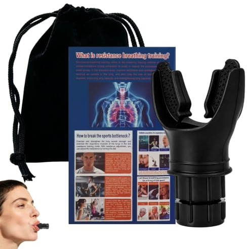 Breathing Trainer, Lung Trainer, Adjustable Resistance Handheld Device with Carry Pouch Black Breath Trainer for Athletes and Fitness to Improve Lung Capacity