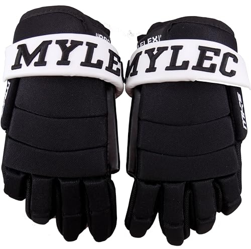 MyLec MK5 Hockey Gloves, Hook Closure for Perfect Fit, 3-Roll Design, Nylon Hockey Stuff with Tough Leather Palm, Lightweight, Durable & Breathable Lacrosse Gloves, EVA Foam(11,Black/White)