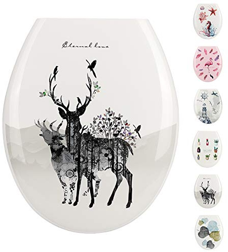 JOTOM Premium Quality Toilet Seat,Easy to Mount,Beautiful Printed Design Toilet Seats for Bathroom (Elk)