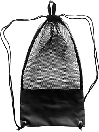SM SunniMix Mesh Drawstring Snorkel Bag, Scuba Diving Snorkeling Fin Mask Storage Backpack - Choose Colors, Black