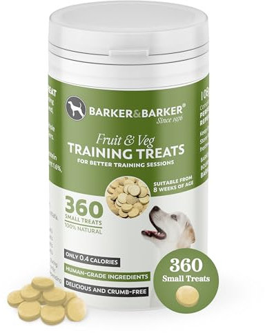Barker and Barker Grain Free Dog Training Treats (Fruit & Veg) - 330 Small Tasty & Healthy Treats Pot - Low Calorie, High in Fibre & B Vitamins - 100% Human-Grade Ingredients for Puppies & Small Dogs