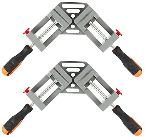 HOIGON 2 Pack Double Handle Corner Clamp, 90 Degree Right Angle Corner Clamp with Adjustable Swing Jaw Aluminum Alloy for Woodworking, Welding, Framing