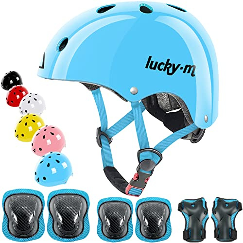 Set med barnhjälm och skydd för småbarn och ungdomar, cykelhjälm med knäskydd, armbågsskydd och handledsskydd för skateboard, cykel, BMX, hoverboard, skoter och rullskridskor