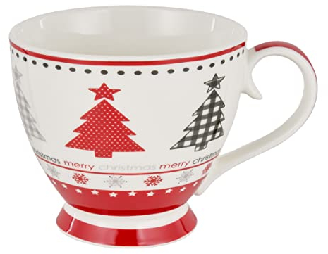 Baroni Home Tasse Petit Déjeuner en Céramique, Grande Tasse à Café, Tasse de Lait et Thé de Petit Déjeuner, Tasse pour le Matin, Tasse avec Anse, 14x11x10 cm, 45 cl, Noël