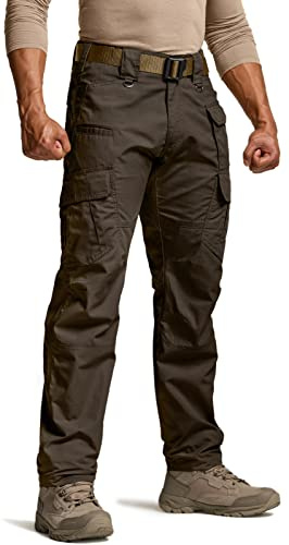 CQR Men's Tactical Pants, Water Resistant Ripstop Cargo Pants, Lightweight EDC Work Hiking Pants, Outdoor Apparel, Duratex Mag Pocket Dark Brown, 32W x 32L