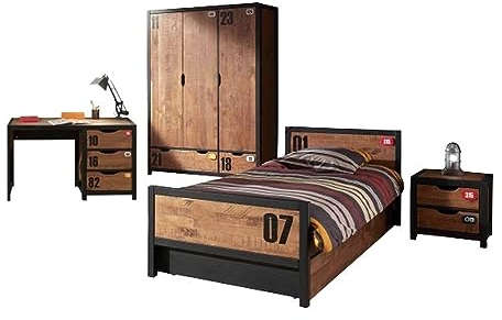 möbelando Bettanlage >Alex< in Kiefer gebürstet cognacfarbig aus Massive Kiefer