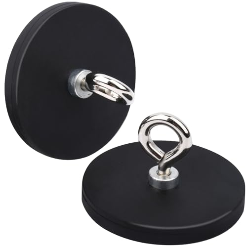 MIN CI Neodym Magnete Stark Groß, 2 Stück Magnethaken Extra Stark Rund Magnet mit Gewinde D66x8mm M4 Magneten Schraubbar Seltenerdmagnet Magnete mit Loch Gummiert Magnete zum Anschrauben Topfmagnet