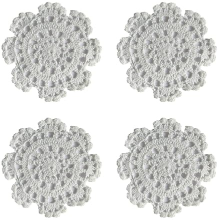 Phantomon Handmade Crochet Round Cotton Lace Table Placemats Doilies Pack of 4, White (5 Inch)