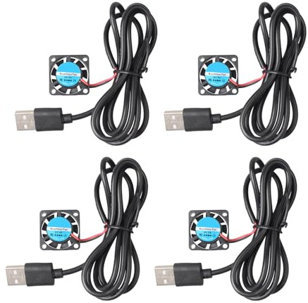 Jopto 4 stycken 2507 fläktar, DC 5 V, borstlös kylkylkylkylfläkt, 25 x 25 x 7 mm, tyst kylfläkt med USB-port för 3D-skrivare, PC CPU, datorfodral, fläktkylare med 100 cm/1 m kabel