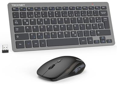 TECKNET Kabelloses Tastatur Maus Set, Deutsch QWERTZ Layout, 2.4 GHz Funk Mini Tastatur Mouse, 15m Reichweite Verbindung, Wireless Leise Funktastatur mit Maus für PC, Laptop, Smart TV, Grau