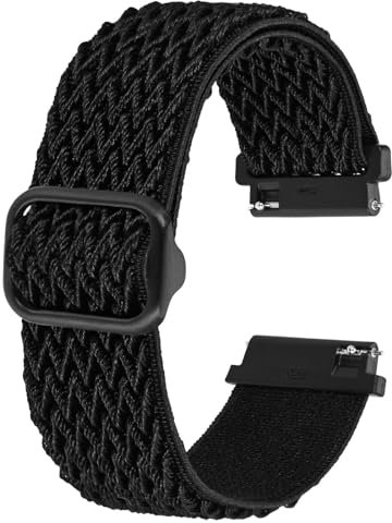 BISONSTRAP Stretchy Nylon Watch Band, Adjustable Buckle Loop Bands, Quick Release, Elastic Braided Nylon Strap 20mm, Black