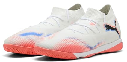 PUMA Unisex Future 8 Match Indoor Training Football Boots, PUMA White-PUMA Black-Glowing Red, 8 UK