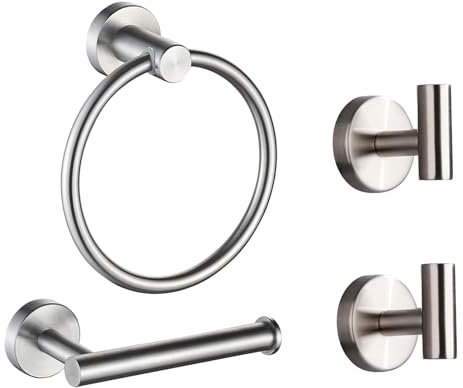 Betadistor Juego de accesorios de baño de 4 piezas, kit de accesorios de baño, toallero, ganchos de pared, soporte de papel higiénico, ganchos de metal montado en la pared y ganchos para toallas,