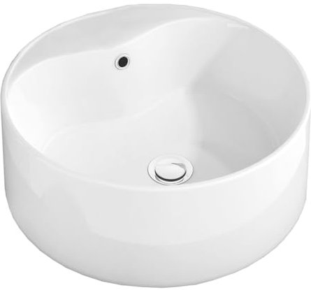 LEMONBATH Lavabo Redondo Blanco Brillo Sobre Encimera - 41 x 14,5 cm - de Ceramica para Mueble Baño - Lavamanos