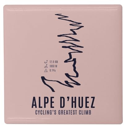 Fyrkantig keramisk kylmagnet - Alpe d'Huez Greatest Climb Cykel Frankrike berg torn - format 5 x 5 cm, dekorativ magnet souvenir för kylskåp och magnetisk tavla, tryckt i Frankrike