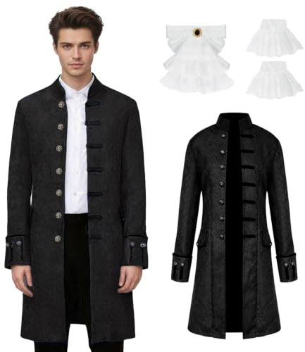 Medeltida kläder för män, steampunk frack rock, vintage viktoriansk gotisk frack renässans retro uniform medeltida jacka halloween cosplay kostym