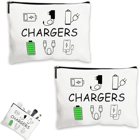 2Pcs Charger Bag for Travels, Travel Makeup Bag, Flattering Flat Lay Cosmetic Pouch, Small Zippered Organizer for Daily Use & Trips, Roomy 25x17 cm Simple Modern Wash Bag for Girls