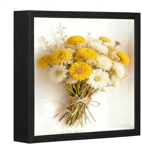 3D Shadow Box, 25 x 25 cm Shadow Box Frame Deep Picture Frame, 3D Picture Frame, Wooden Deep Frame Display Box for Crafts Memorabilia Flower Tickets Medal 3 CM (Black)