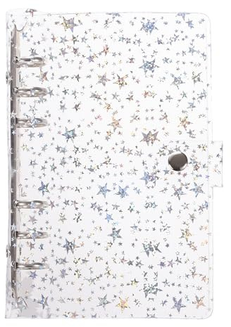 PATIKIL Couverture De Classeur A6 PVC Souple Motif Étoiles 6 Anneaux | Rechargeable Coque Carnet Avec Fermeture À Bouton-Pression Dossiers À Feuilles Mobiles Pour Carnet Réunion DIY