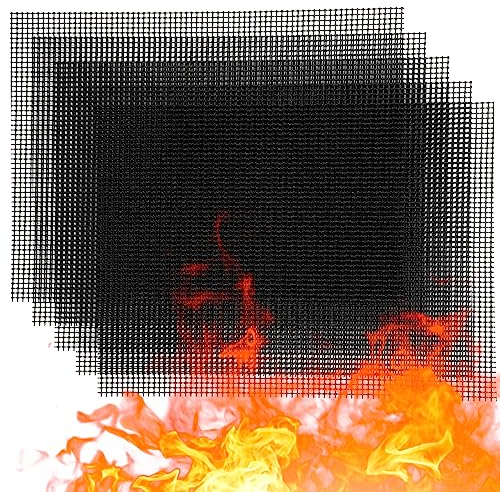 OSVINO 5 Stücke Grillmatte Backmatte BBQ Glasfaser PTFE rutschfest mit Gitter hitzbestänidg für Elektrogrill Gasgrill 40 x 30cm, Schwarz 40 x 30cm