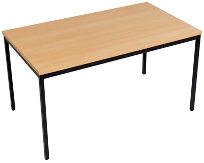 furni24 Schreibtisch-Stahl 120x80x75cm, Buche, TÜV/GS-Einfache Montage, Arbeitstisch, Bürotisch, Küchentisch, Esstisch, Druckertisch Büro-Möbel Arbeitszimmer Computertisch Gaming-Tisch Mehrzwecktisch