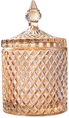 Rainie Love Home Basic Food Storage Organization Set-Crystal Diamond Faceted Jar with Crystal Lid,Suitable as A Candy Dish,Cookie Tin,Biscuit Barrel,Decorative Candy Jar (Amber, 16 oz)