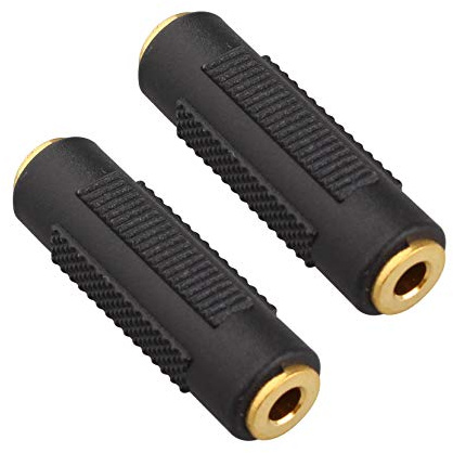 Jopto 2 adaptadores de Conector estéreo de 3,5 mm a 3,5 mm Hembra/Hembra chapados en Oro, Adaptador Recto de 3,5 mm, Color Negro para extensión de la conexión de Cable de Audio Conector de 3,5 mm