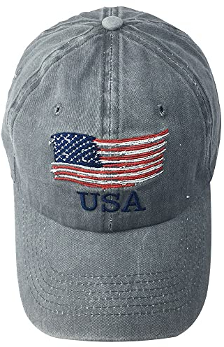 GUMONI USA Flagge Stickerei Denim Baseball Caps Kappe Outdoor Freizeit Mütze Herren Damen(Grau)