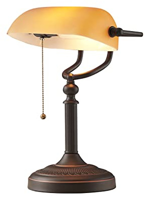 Newrays Matted Orange Glass Bankers Desk Lamp with Pull Chain Switch Plug in Fixture