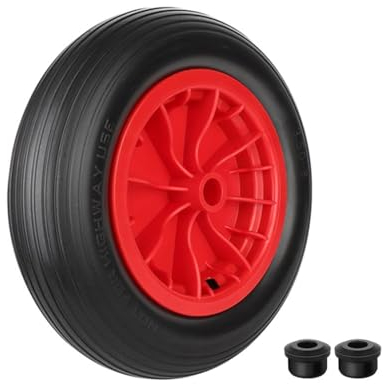 Trintion PU 14 Puncture Proof Solid 3.50-8 Wheelbarrow Wheel Heavy Duty Replacement Tire Complete for Garden Trolley Barrow Go Cart Trailer Truck (Red)