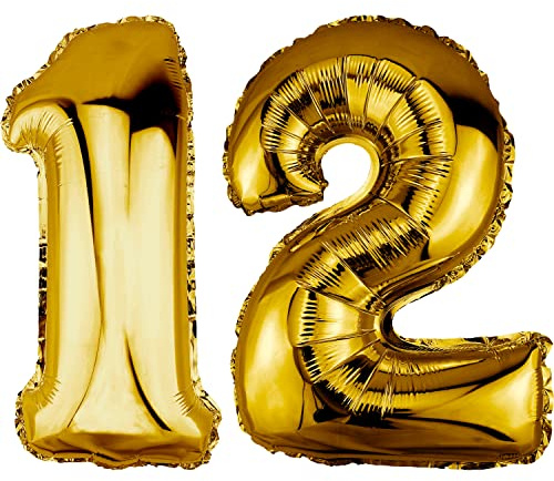 DekoRex Ballon gonflable doré - 82 cm - Pour anniversaire, mariage, décoration (chiffre 12)