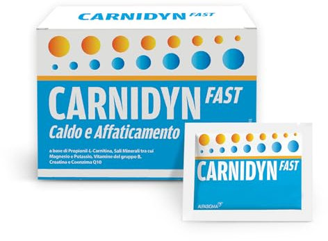 Carnidyn Fast Caldo e Affaticamento, Integratore Alimentare per Stanchezza Fisica, il Recupero del Tono Muscolare e il Reintegro Idrosalino, 20 Bustine da 6g, Gusto Arancia
